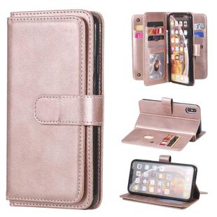 For iPhone XS Max Multifunctional Magnetic Copper Buckle Horizontal Flip Solid Color Leather Case with 10 Card Slots & Wallet & Holder & Photo Frame(Rose Gold)