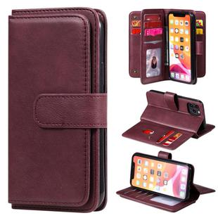 For iPhone 11 Pro Multifunctional Magnetic Copper Buckle Horizontal Flip Solid Color Leather Case with 10 Card Slots & Wallet & Holder & Photo Frame(Wine Red)