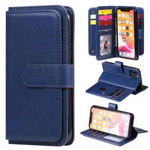 For iPhone 11 Pro Multifunctional Magnetic Copper Buckle Horizontal Flip Solid Color Leather Case with 10 Card Slots & Wallet & Holder & Photo Frame(Dark Blue)