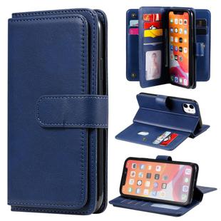 For iPhone 11 Multifunctional Magnetic Copper Buckle Horizontal Flip Solid Color Leather Case with 10 Card Slots & Wallet & Holder & Photo Frame(Dark Blue)