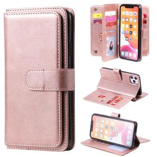 For iPhone 11 Pro Max Multifunctional Magnetic Copper Buckle Horizontal Flip Solid Color Leather Case with 10 Card Slots & Wallet & Holder & Photo Frame(Rose Gold)