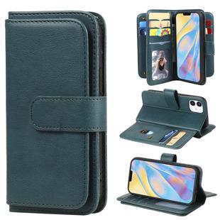 For iPhone 12 mini Multifunctional Magnetic Copper Buckle Horizontal Flip Solid Color Leather Case with 10 Card Slots & Wallet & Holder & Photo Frame(Dark Green)