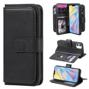 For iPhone 12 mini Multifunctional Magnetic Copper Buckle Horizontal Flip Solid Color Leather Case with 10 Card Slots & Wallet & Holder & Photo Frame(Black)