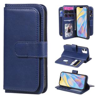 For iPhone 12 mini Multifunctional Magnetic Copper Buckle Horizontal Flip Solid Color Leather Case with 10 Card Slots & Wallet & Holder & Photo Frame(Dark Blue)