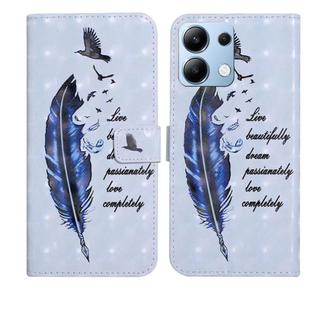 For Redmi Note 14 4G Oil Embossed 3D Drawing Leather Phone Case(Blue Feather)