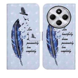 For Redmi 14C 4G Oil Embossed 3D Drawing Leather Phone Case(Blue Feather)