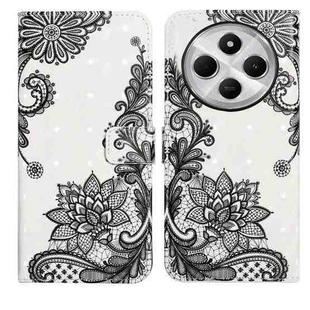 For Redmi 14C 4G Oil Embossed 3D Drawing Leather Phone Case(Lace Flower)