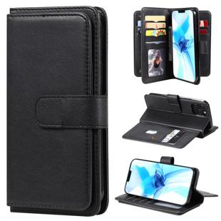 For iPhone 12 / 12 Pro Multifunctional Magnetic Copper Buckle Horizontal Flip Solid Color Leather Case with 10 Card Slots & Wallet & Holder & Photo Frame(Black)