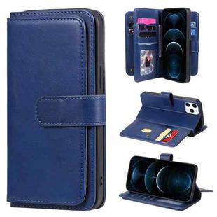 For iPhone 12 Pro Max Multifunctional Magnetic Copper Buckle Horizontal Flip Solid Color Leather Case with 10 Card Slots & Wallet & Holder & Photo Frame(Dark Blue)