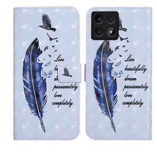 For Xiaomi 14T Oil Embossed 3D Drawing Leather Phone Case(Blue Feather)