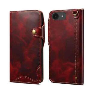 For iPhone 16e Denior B01 Oil Wax Cowhide Magnetic Button Genuine Leather Case(Red)