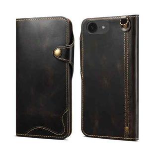 For iPhone 16e Denior B01 Oil Wax Cowhide Magnetic Button Genuine Leather Case(Black)