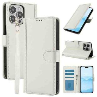 For iPhone 16 Pro Max Skin Feel Pure Color Card Slots Leather Phone Case with Dual Lanyard(White)