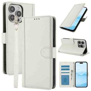 For iPhone 13 Pro Skin Feel Pure Color Card Slots Leather Phone Case with Dual Lanyard(White)