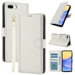 For iPhone 7 Plus / 8 Plus Skin Feel Pure Color Card Slots Leather Phone Case with Dual Lanyard(White)