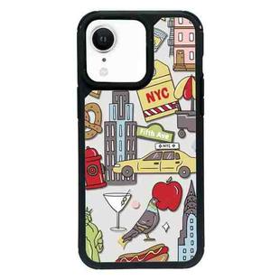 For iPhone XR Exclusive Design Style PC Full Coverage Pattern Phone Case(City Sticker B)