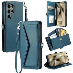 For Samsung Galaxy S22 Ultra 5G Wallet Multi-card Slot Leather Phone Case with Lanyard(Green)