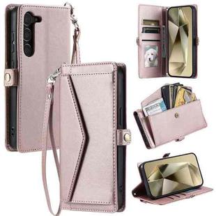 For Samsung Galaxy S23 5G Wallet Multi-card Slot Leather Phone Case with Lanyard(Rose Gold)