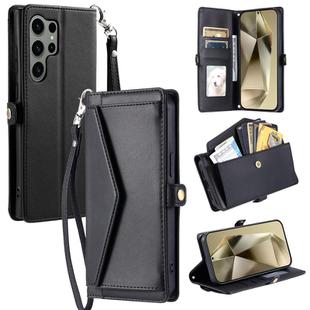 For Samsung Galaxy S23 Ultra 5G Wallet Multi-card Slot Leather Phone Case with Lanyard(Black)