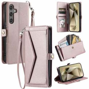 For Samsung Galaxy S24 5G Wallet Multi-card Slot Leather Phone Case with Lanyard(Rose Gold)