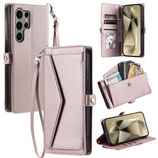 For Samsung Galaxy S24 Ultra 5G Wallet Multi-card Slot Leather Phone Case with Lanyard(Rose Gold)