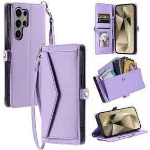 For Samsung Galaxy S24 Ultra 5G Wallet Multi-card Slot Leather Phone Case with Lanyard(Purple)