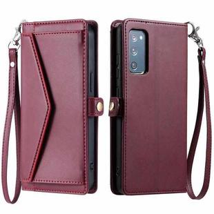 For Samsung Galaxy S20 FE 5G Wallet Multi-card Slot Leather Phone Case with Lanyard(Wine Red)