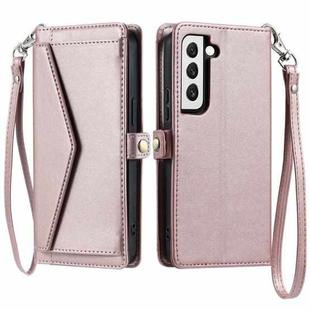 For Samsung Galaxy S21 5G Wallet Multi-card Slot Leather Phone Case with Lanyard(Rose Gold)