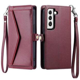 For Samsung Galaxy S21 5G Wallet Multi-card Slot Leather Phone Case with Lanyard(Wine Red)