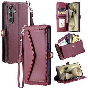 For Samsung Galaxy S23 FE 5G Wallet Multi-card Slot Leather Phone Case with Lanyard(Wine Red)