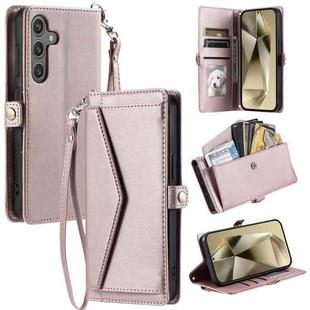 For Samsung Galaxy S25 5G Wallet Multi-card Slot Leather Phone Case with Lanyard(Rose Gold)