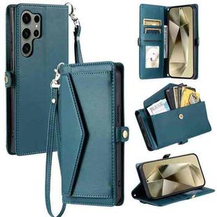 For Samsung Galaxy S25 Ultra 5G Wallet Multi-card Slot Leather Phone Case with Lanyard(Green)