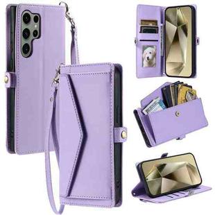 For Samsung Galaxy S25 Ultra 5G Wallet Multi-card Slot Leather Phone Case with Lanyard(Purple)