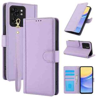 For Motorola Edge 40 Skin Feel Pure Color Card Slots Leather Phone Case with Dual Lanyard(Purple)