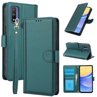 For Motorola G Pure Skin Feel Pure Color Card Slots Leather Phone Case with Dual Lanyard(Green)