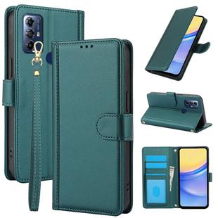 For Motorola Moto G Play 2023 Skin Feel Pure Color Card Slots Leather Phone Case with Dual Lanyard(Green)