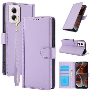 For Motorola Moto G Power 5G 2024 Skin Feel Pure Color Card Slots Leather Phone Case with Dual Lanyard(Purple)