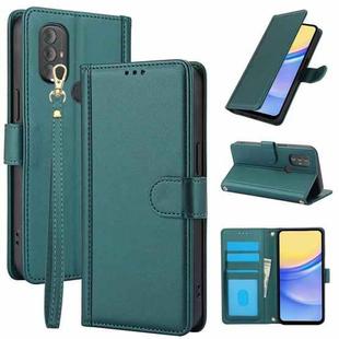 For Motorola Moto G Power 2022 Skin Feel Pure Color Card Slots Leather Phone Case with Dual Lanyard(Green)