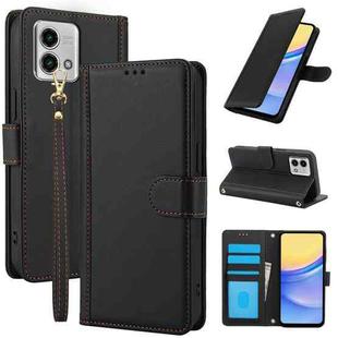 For Motorola Moto G Stylus 5G 2023 Skin Feel Pure Color Card Slots Leather Phone Case with Dual Lanyard(Black)