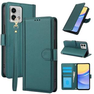 For Motorola Moto G Stylus 2023 Skin Feel Pure Color Card Slots Leather Phone Case with Dual Lanyard(Green)