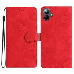 For Samsung Galaxy A07 5G Flower Embossing Pattern Leather Phone Case(Red)