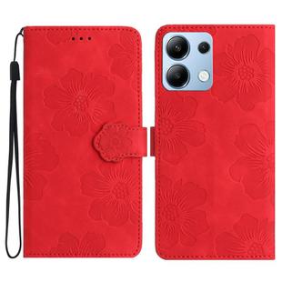 For Redmi Note 13 4G Flower Embossing Pattern Leather Phone Case(Red)