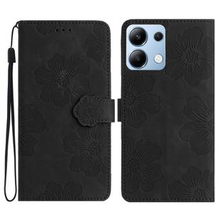 For Redmi Note 13 4G Flower Embossing Pattern Leather Phone Case(Black)