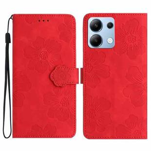 For Redmi Note 14 4G Flower Embossing Pattern Leather Phone Case(Red)