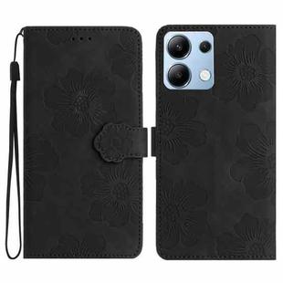 For Redmi Note 14 4G Flower Embossing Pattern Leather Phone Case(Black)