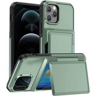 For iPhone 12 Pro Max Card Slot Holder Phone Case(Light Green)