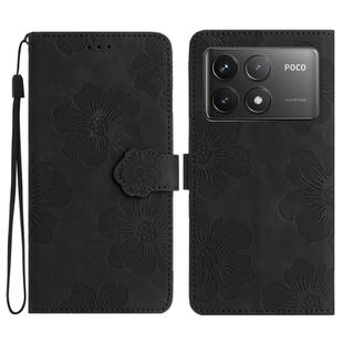 For Xiaomi Poco F6 Pro Flower Embossing Pattern Leather Phone Case(Black)