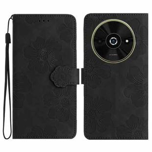 For Xiaomi Poco C61 Flower Embossing Pattern Leather Phone Case(Black)