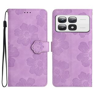 For Xiaomi 14T Pro Flower Embossing Pattern Leather Phone Case(Purple)