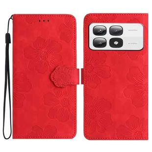 For Xiaomi 14T Pro Flower Embossing Pattern Leather Phone Case(Red)